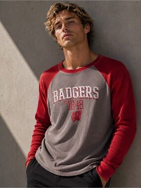 Wisconsin Badgers Waffle Knit Raglan Thermal Shirt XL
